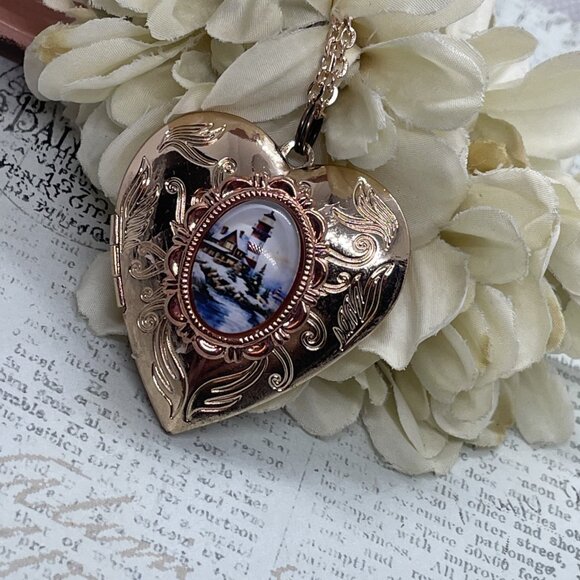 Beach Sailor Lighthouse Mom Wife Christmas Rose Gold Heart Locket Anniversary - Picture 2 of 13
